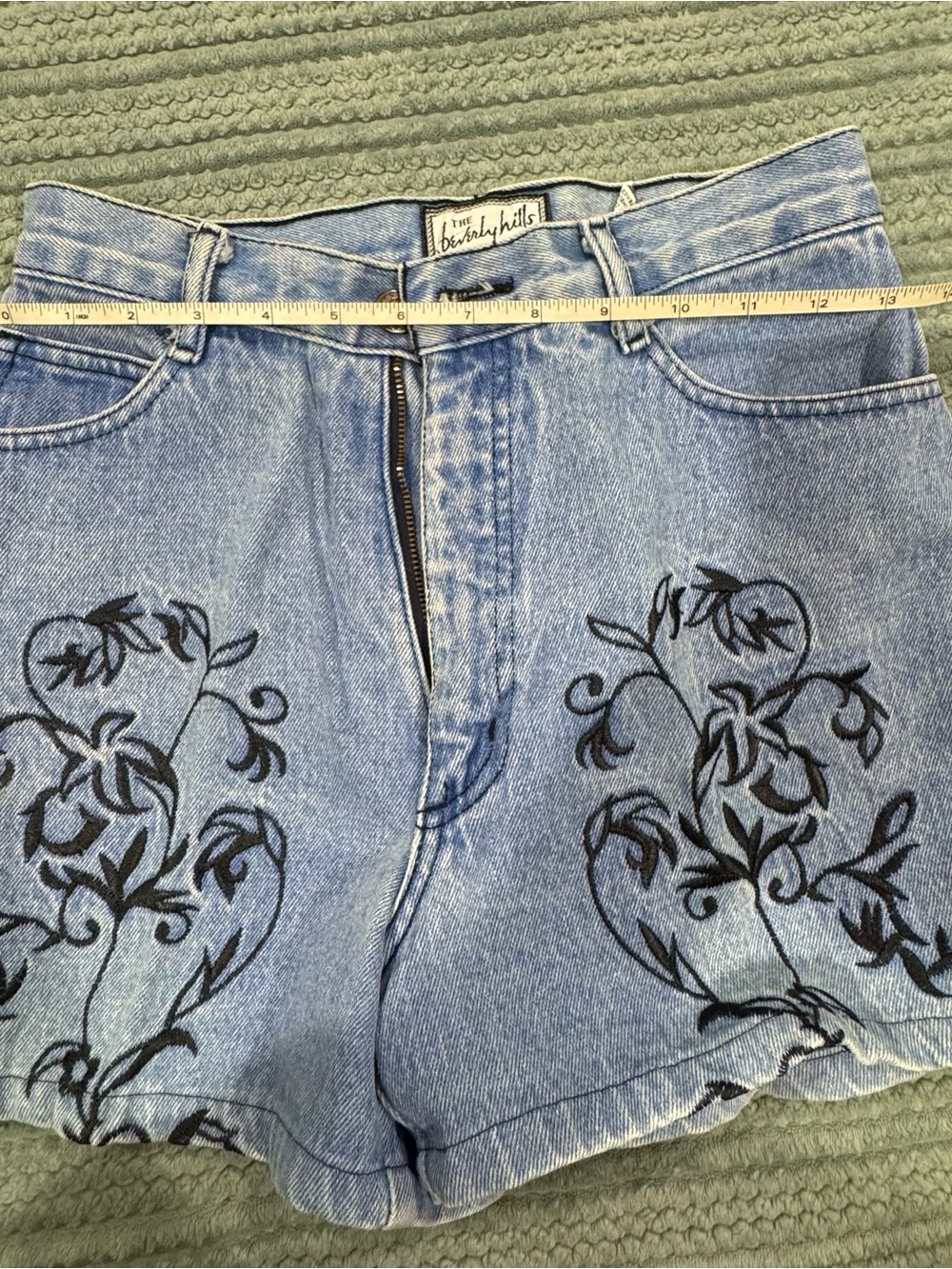 Vintage Light Blue Embroidered Denim Shorts